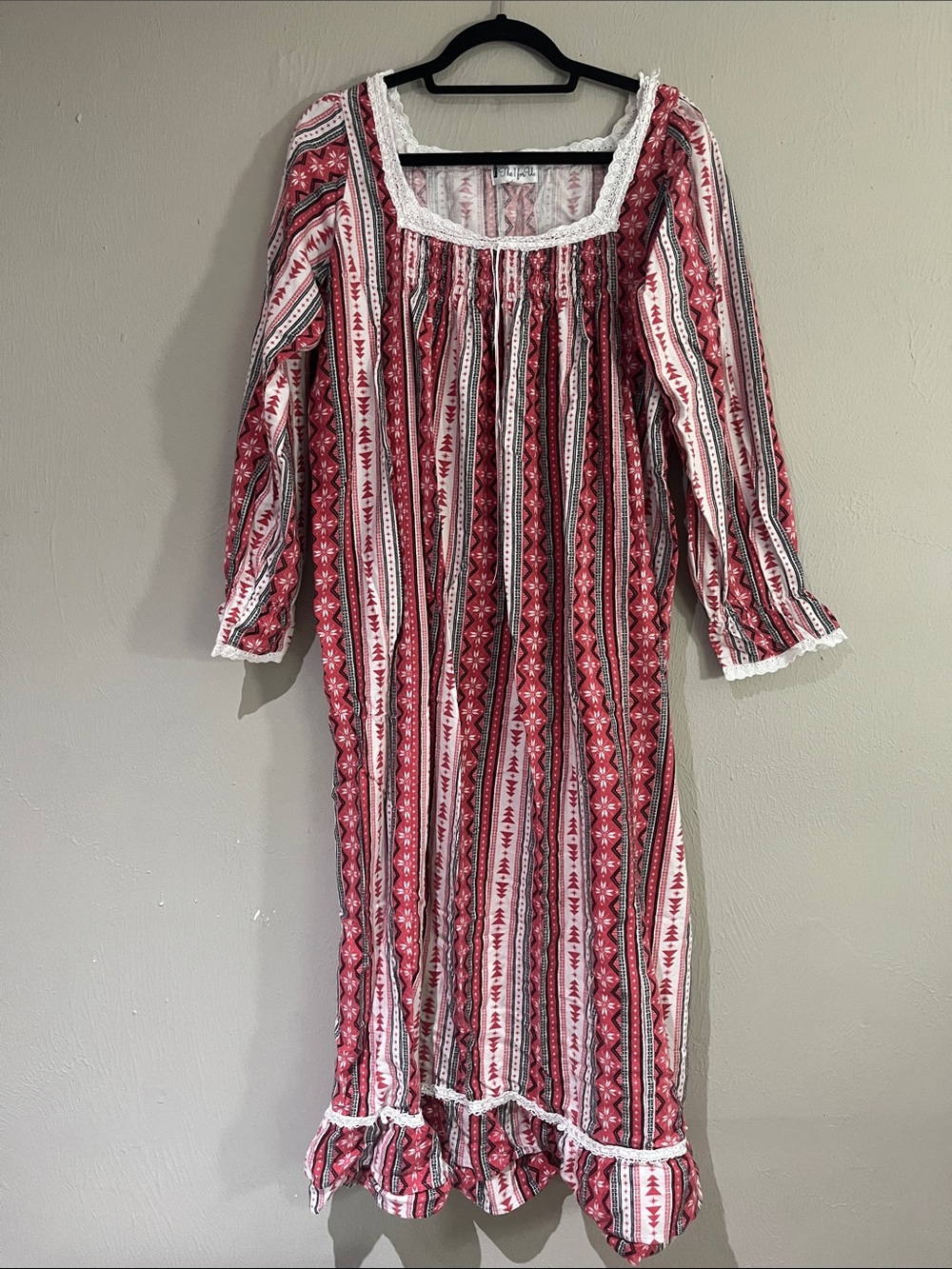 The 1 for U Martha Flannel Nightgown 100% Cotton Long Sleeve Fair Isle Plaid